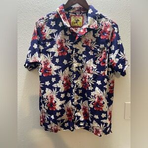 Cinch Men's Size Small Floral Hawaiian Shirt - Navy and Red Western  Vacation